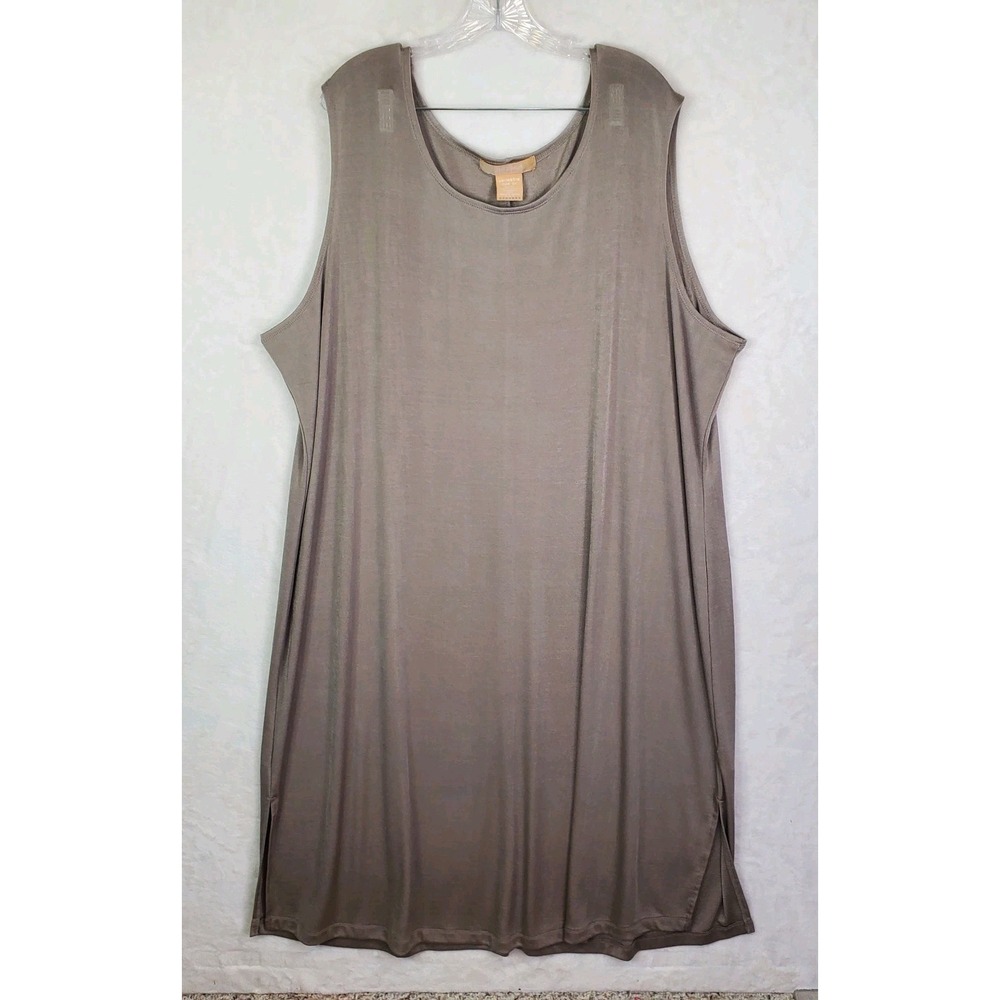 Soft Focus Women's Plus 3X Green Maxi Sleeveless Tank Dress Long Shimmer Stretch